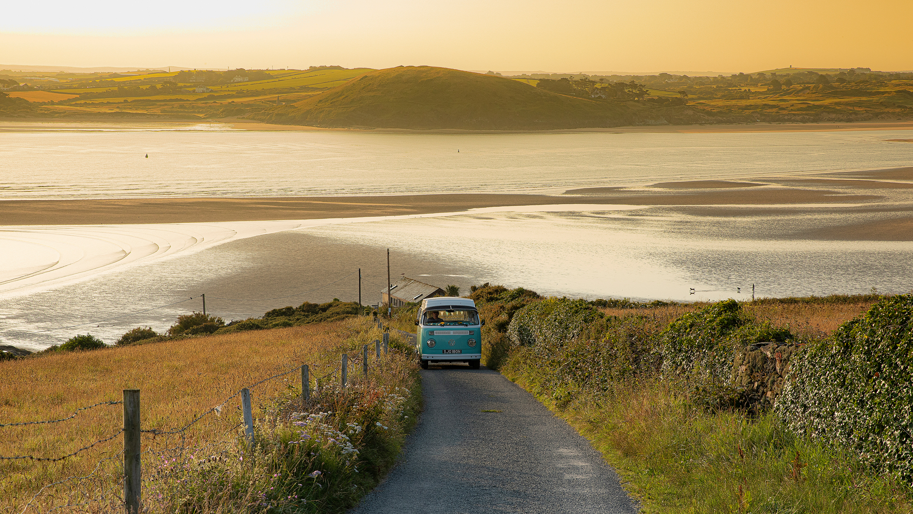 A beautiful sunset in Cornwall and a VW campervan